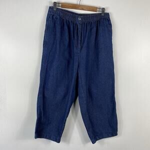 Woman Within Plus Size 16 Pull On Denim Cropped Jeans Blue Dark Wash